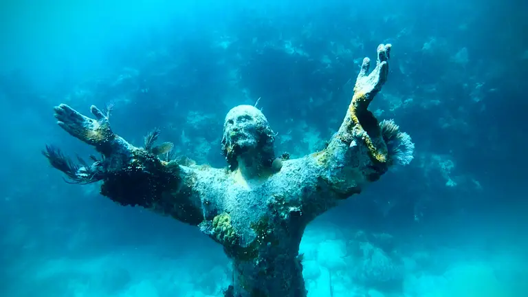 The Christ of the Abyss statue underwater